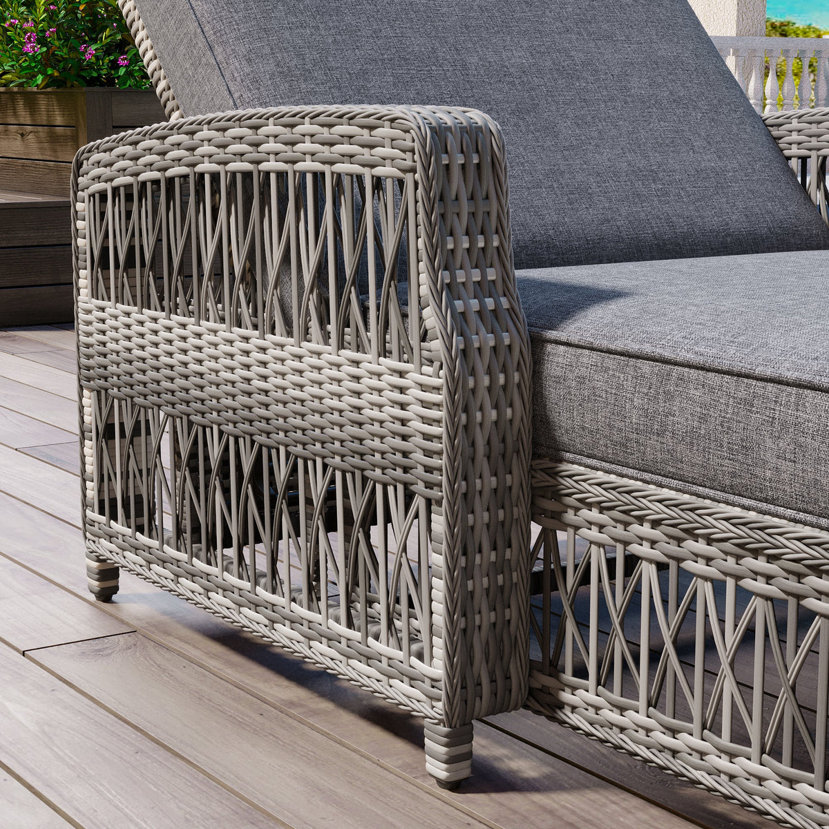 GO Outdoor Long Reclining Chaise, Wicker Lounge with Armrests