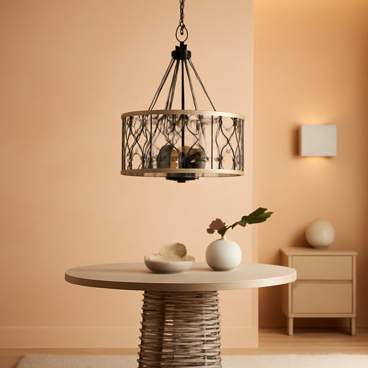 D19 Inch Rustic 4 Light Chandelier Black And White Oak