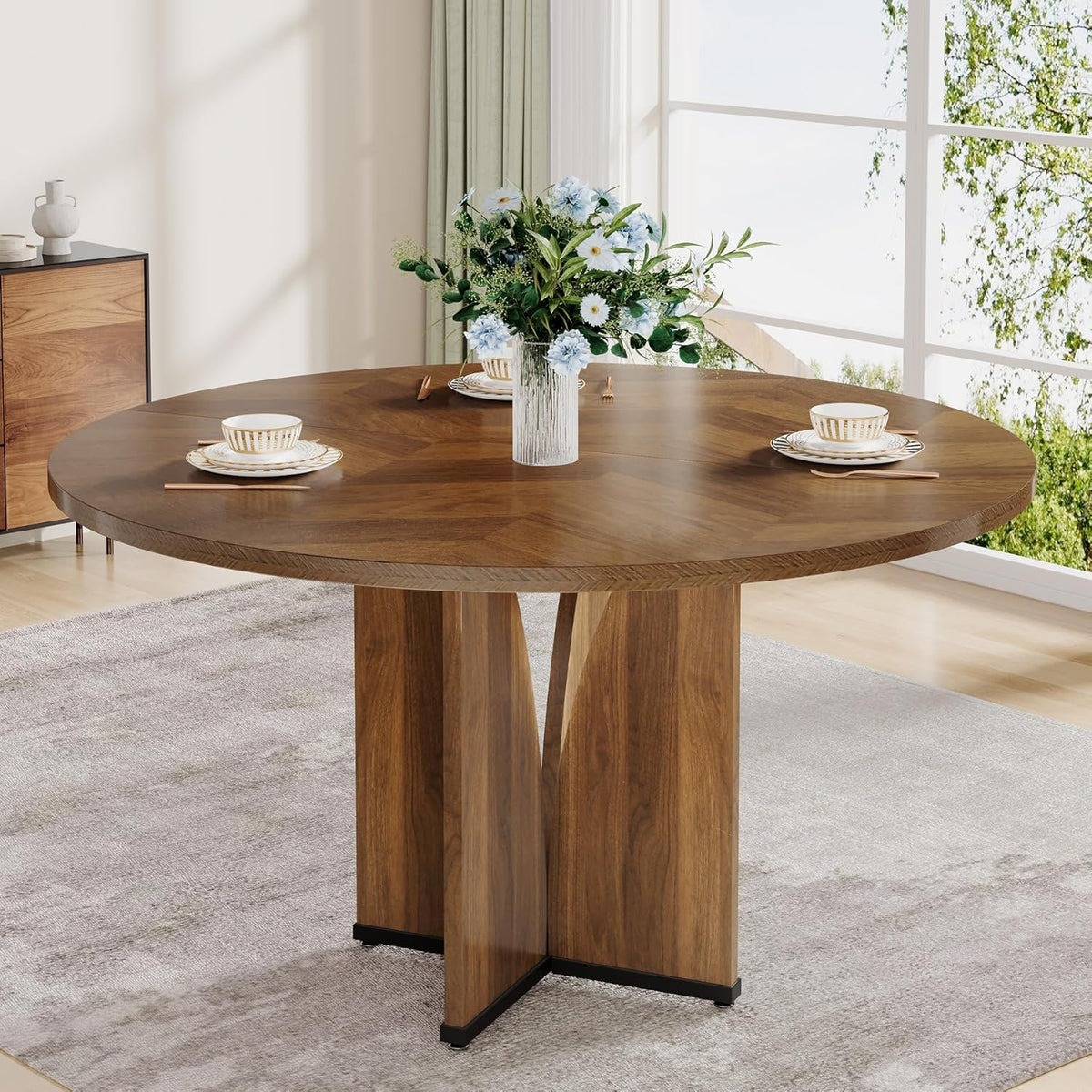 39.4" Round Dining Table for 4, Rustic