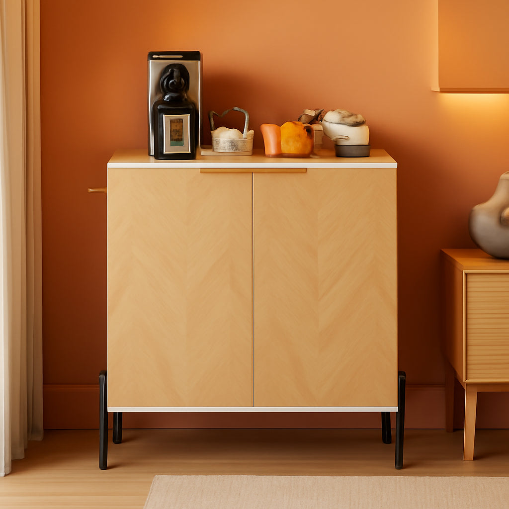 Buffet Cabinet With Storage White Natural 2 Door Modern