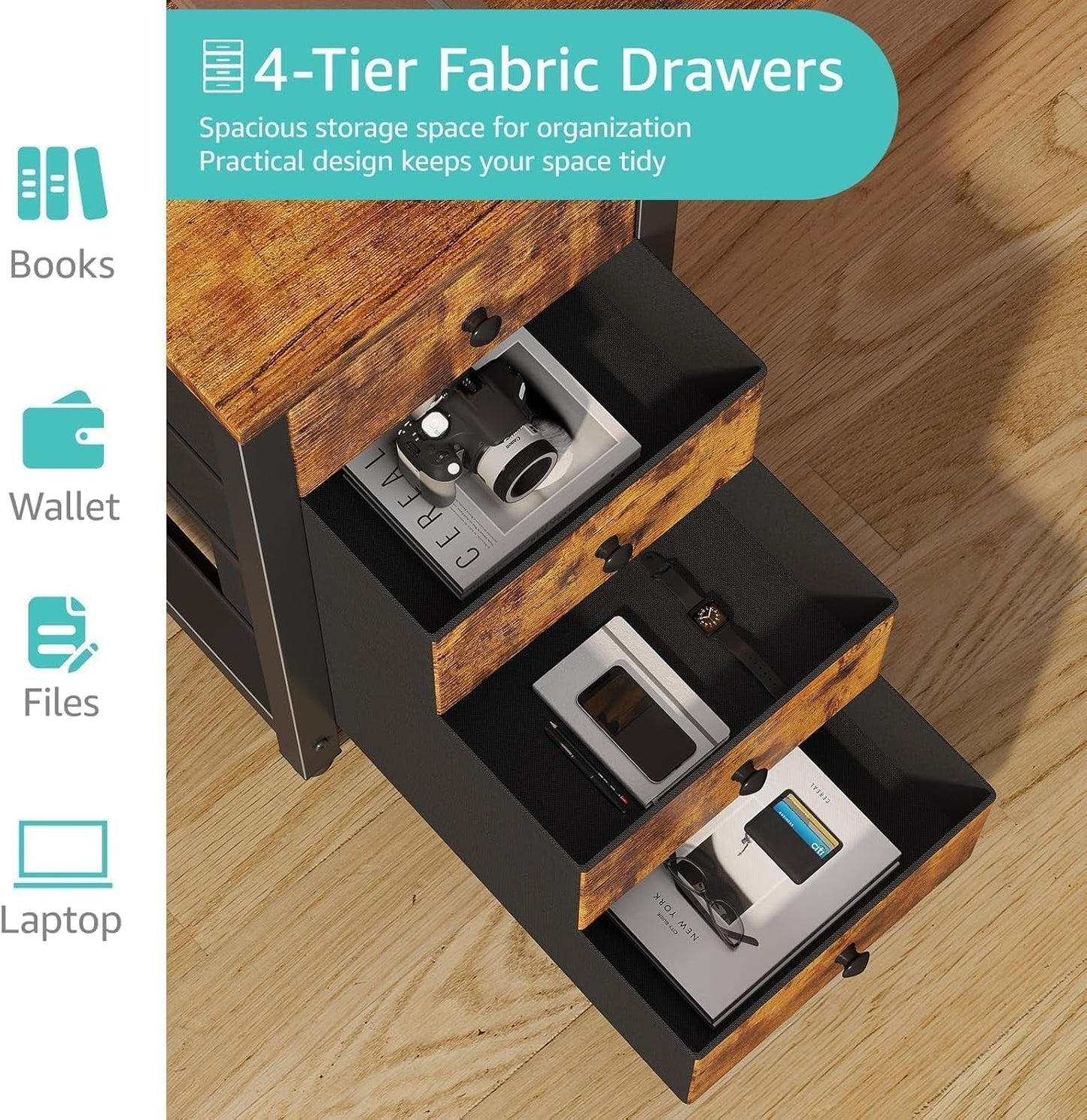 55 Inch Computer Desk With Fabric Drawers Home Office