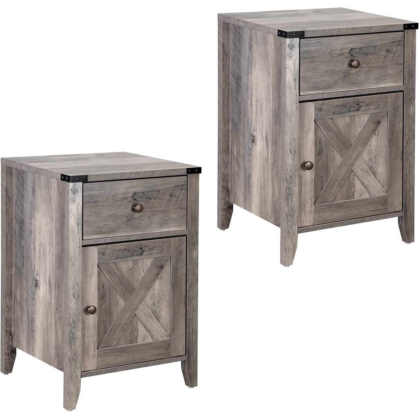 Barnwood Rustic Nightstand With X Shaped Barn Doors Grey