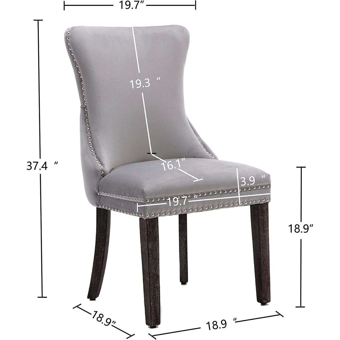Set Of 2 Light Gray Velvet Tufted Wingback Dining Chairs Nailhead