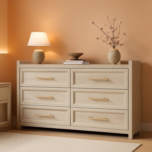 56InchExtraWideGreyOakDresser With LargeStorage Drawers