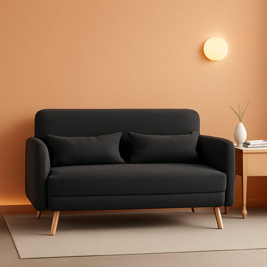 46-Inch Small Modern Fabric Loveseat Dark Gray Solid Wood Legs
