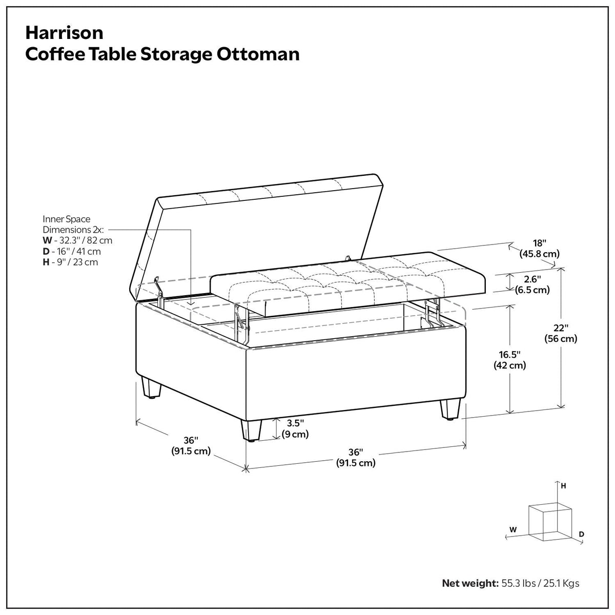 Harrison - Upholstered Coffee Table Storage Ottoman