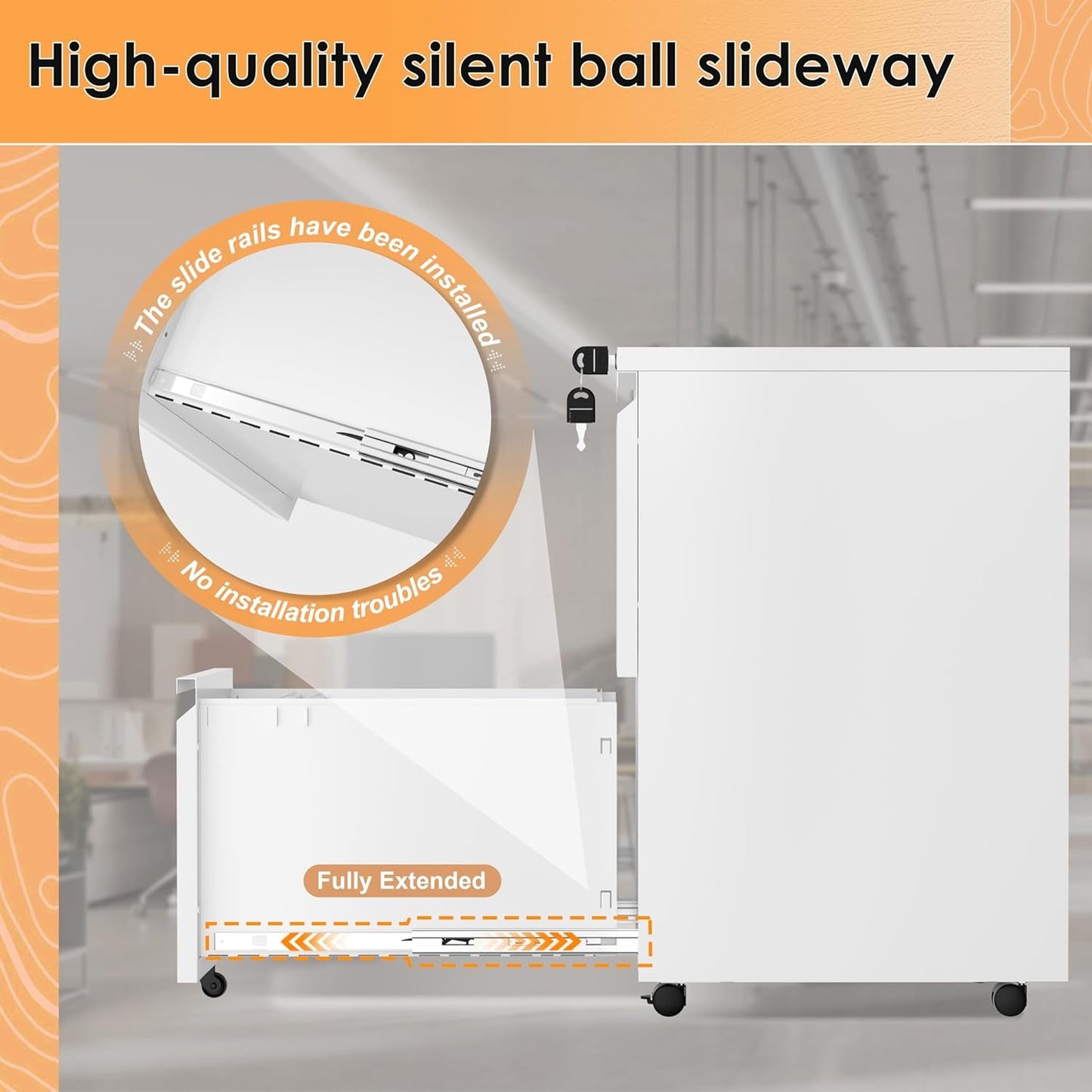 Locking 3-Drawer Rolling File Cabinet For Home Office