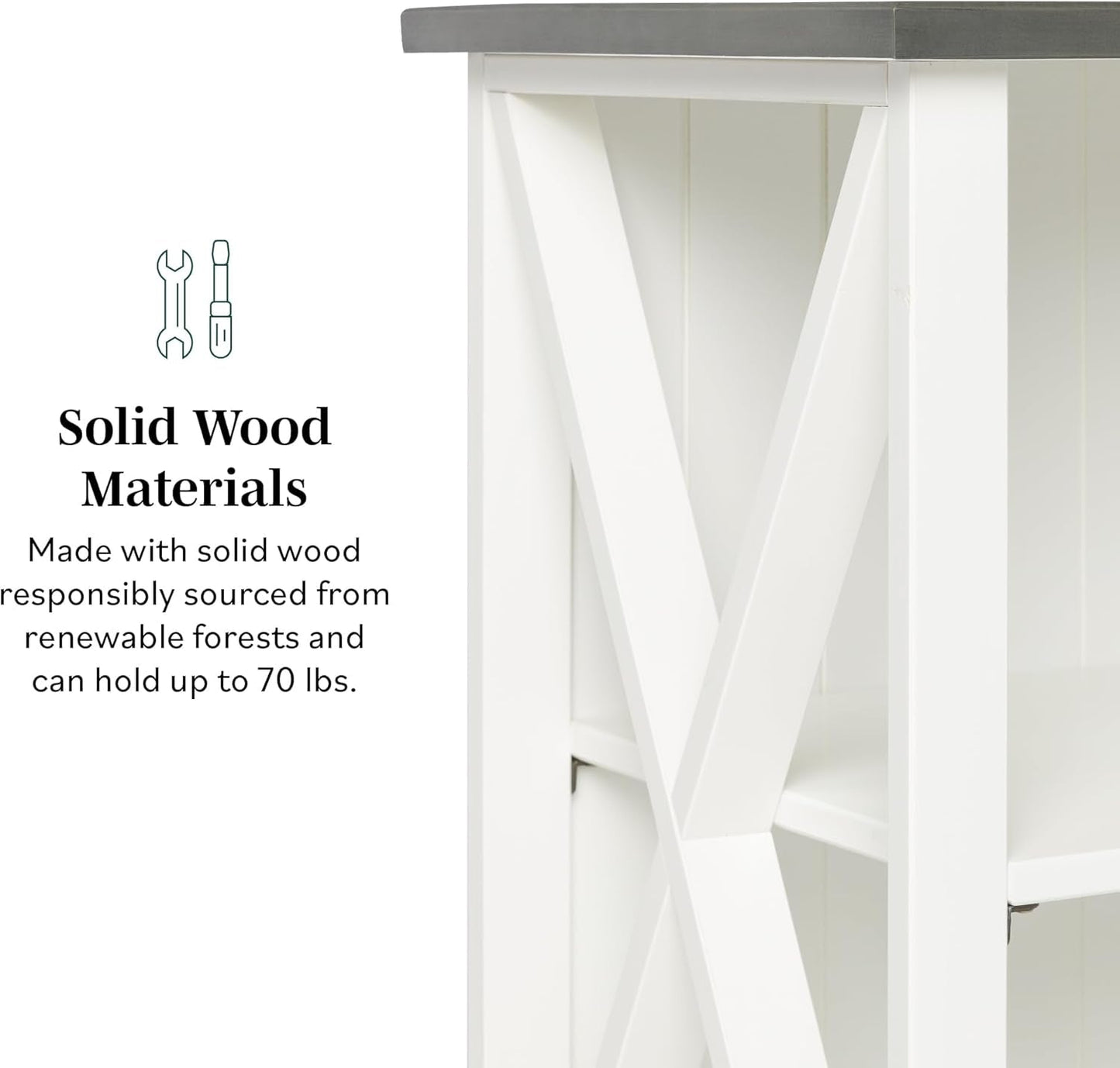 52 Inch White 2 Tier Modern Farmhouse Wood Bookcase Bookshelf for Home Office Storage Cabinet