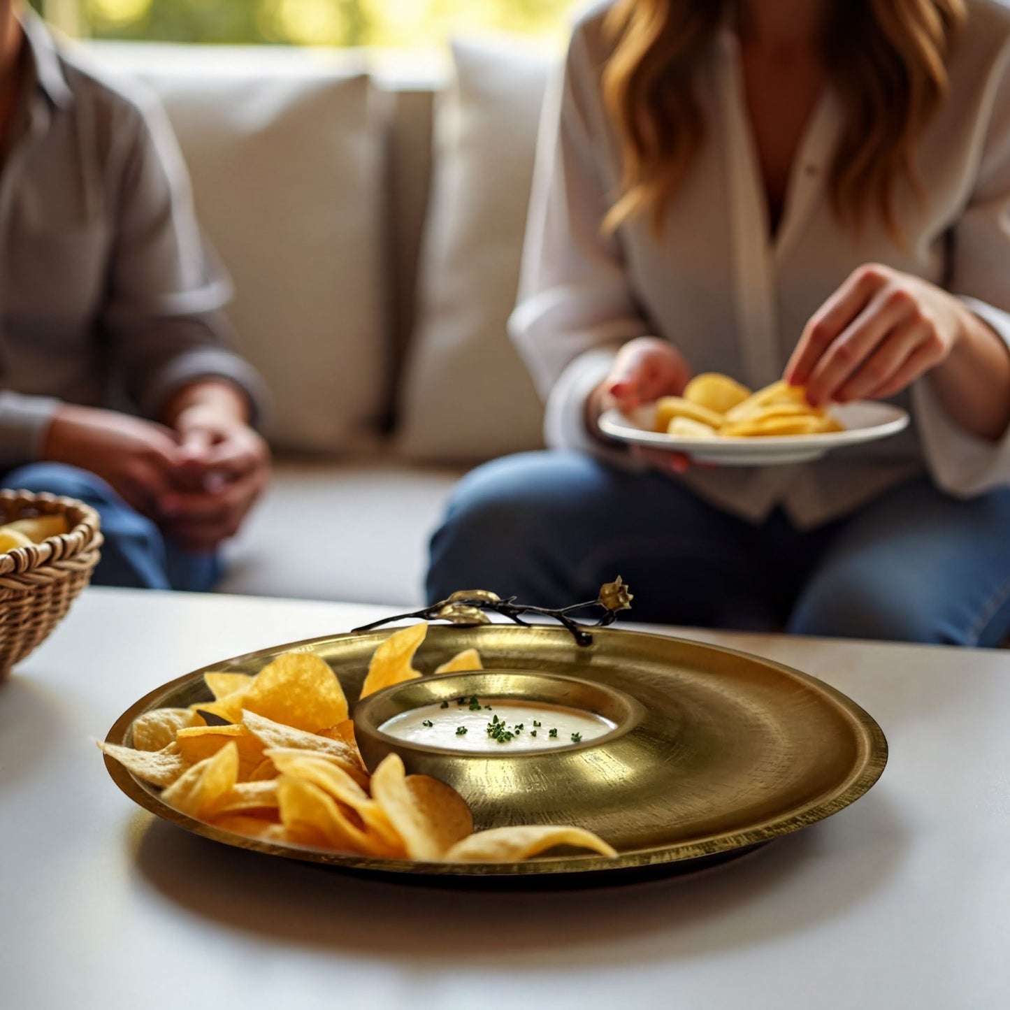 Chip and Dip Platter - Rustic Snack Serving Set with Stainless Steel Tray