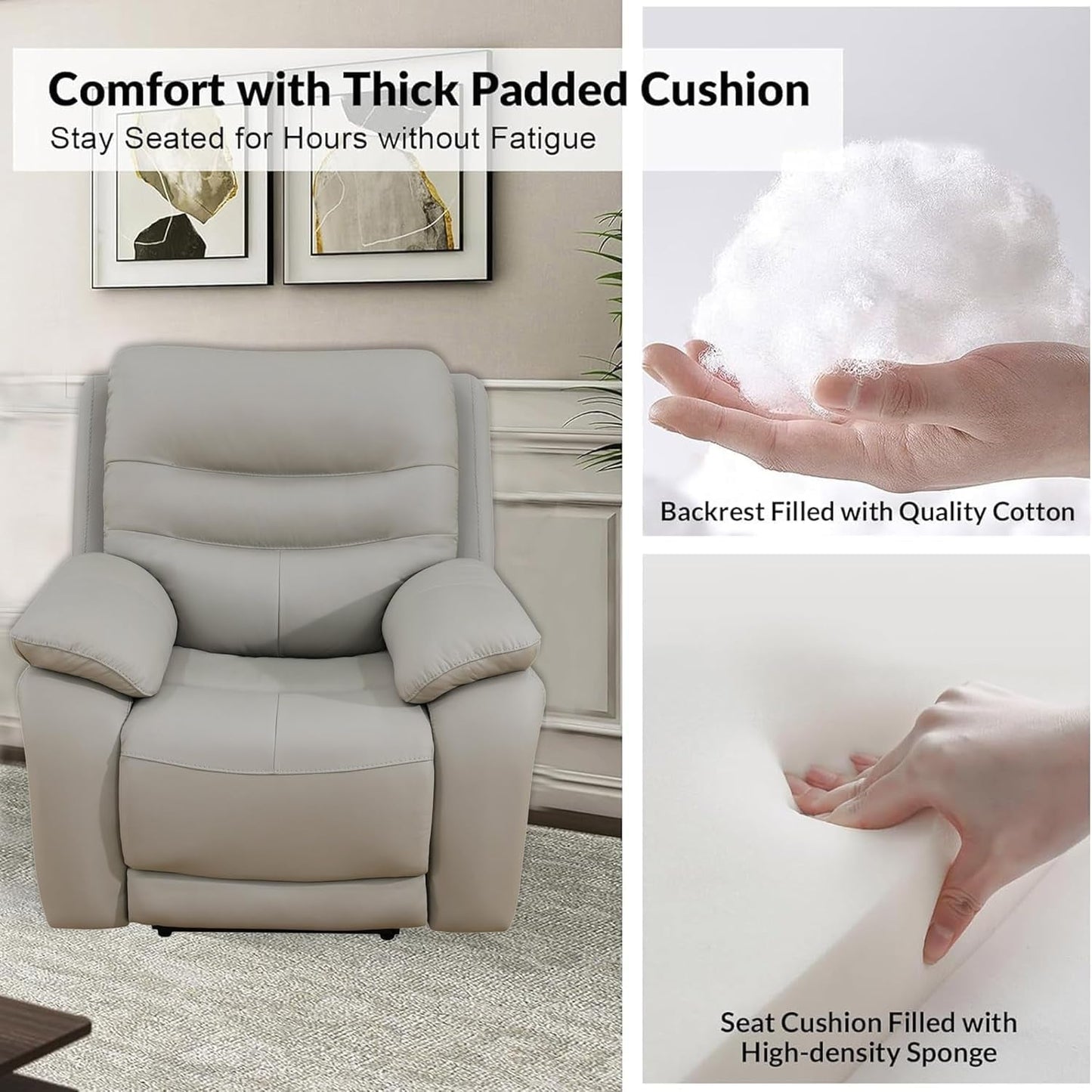 Genuine Leather Power Recliner Sofa Set 3 Piece Light Grey