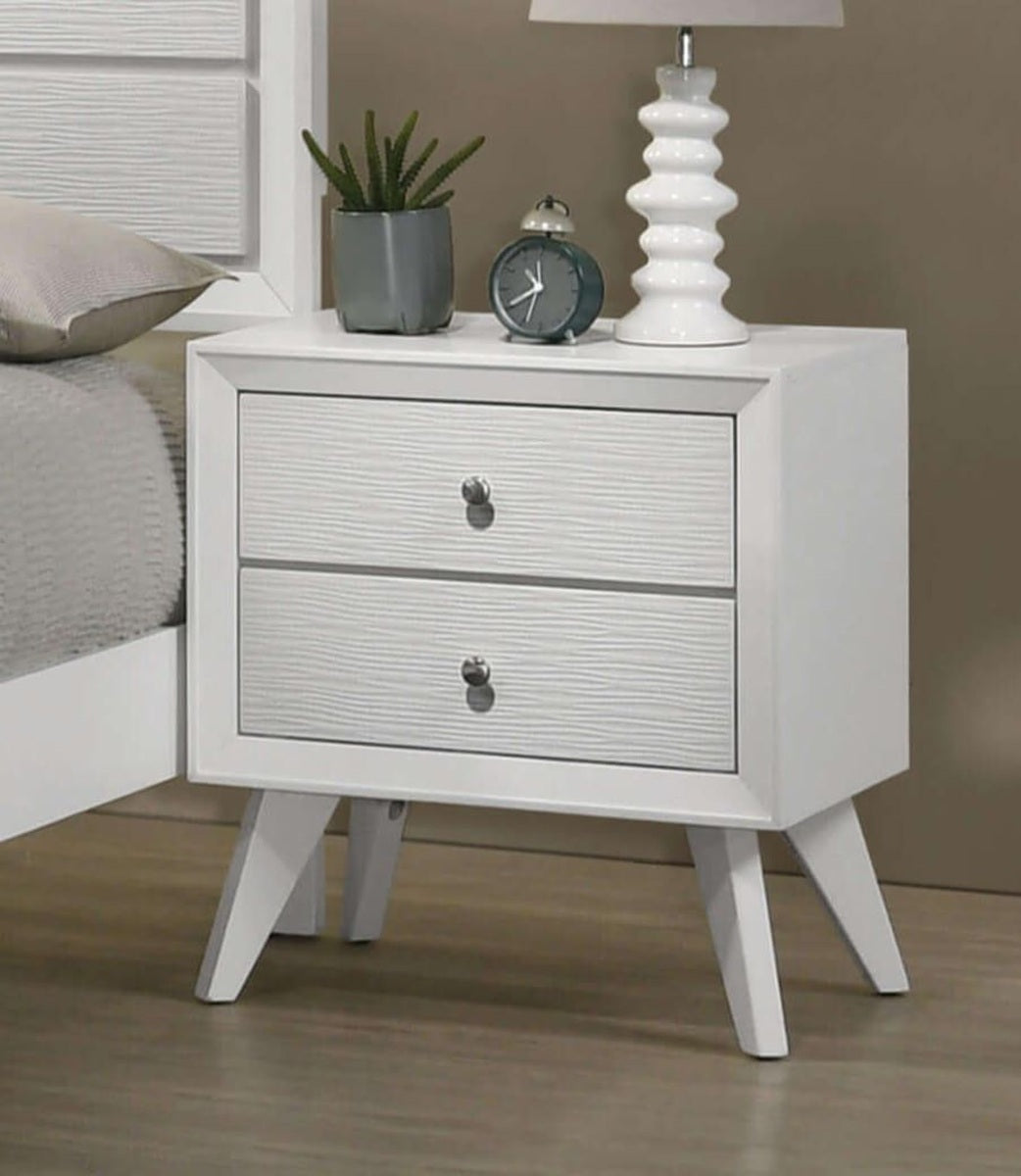 White King Size Bed 2x Nightstands Wave Texture Panel HB Bedroom Set