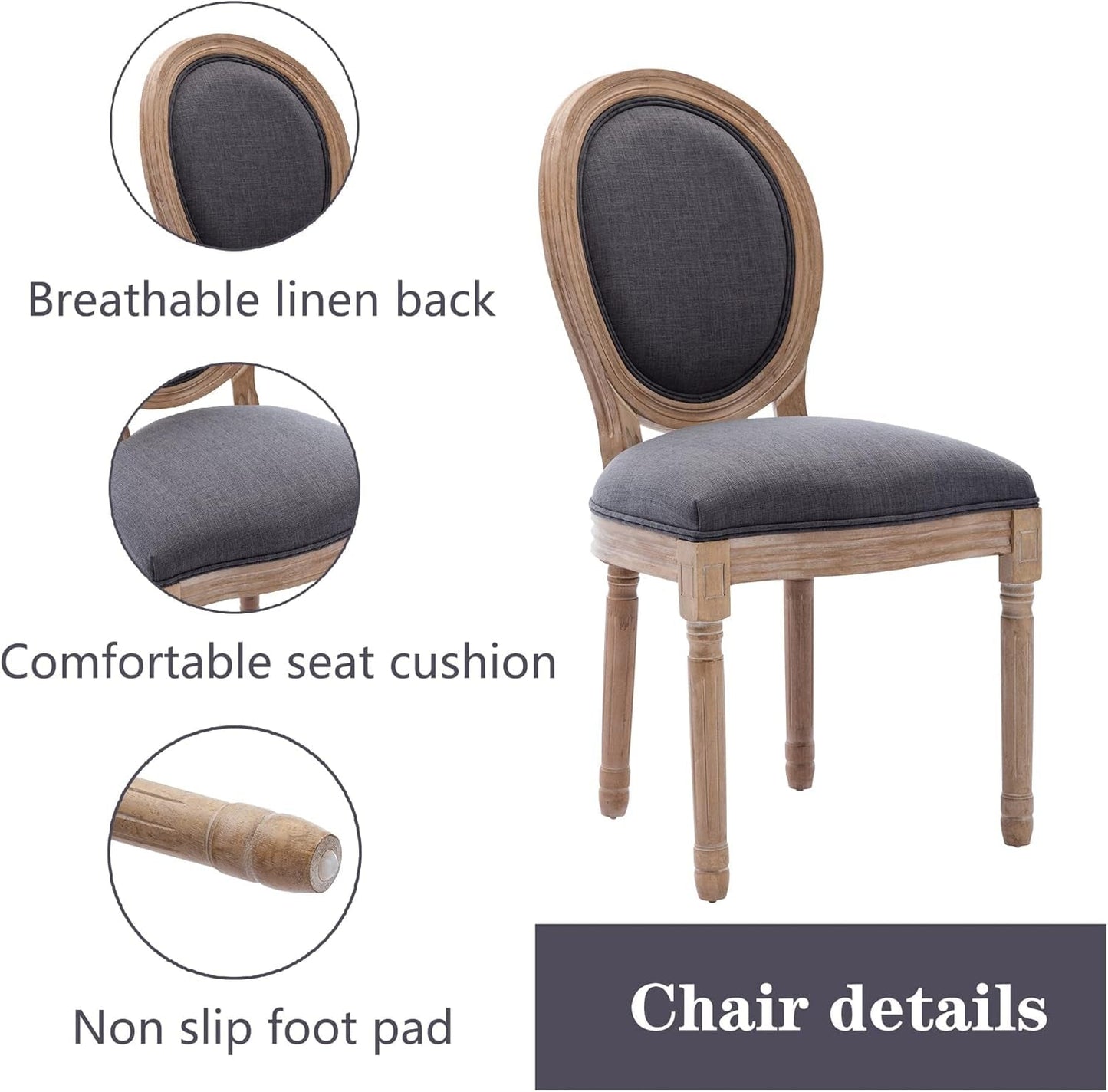 French Country Dining Chairs Set of 4 Oak Wood Round Back