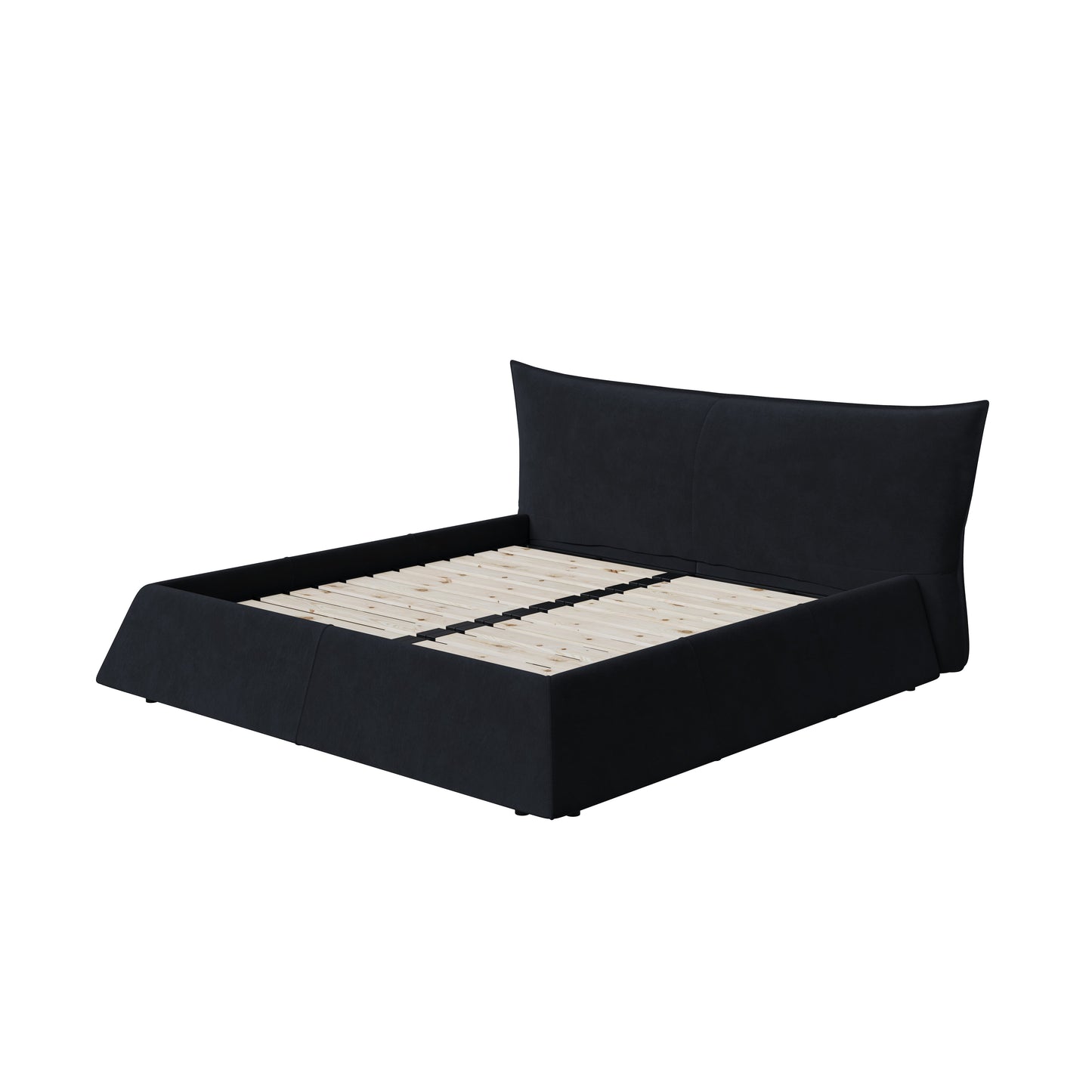 King Size Upholstered Platform Bed with Special Shaped Velvet Headboard