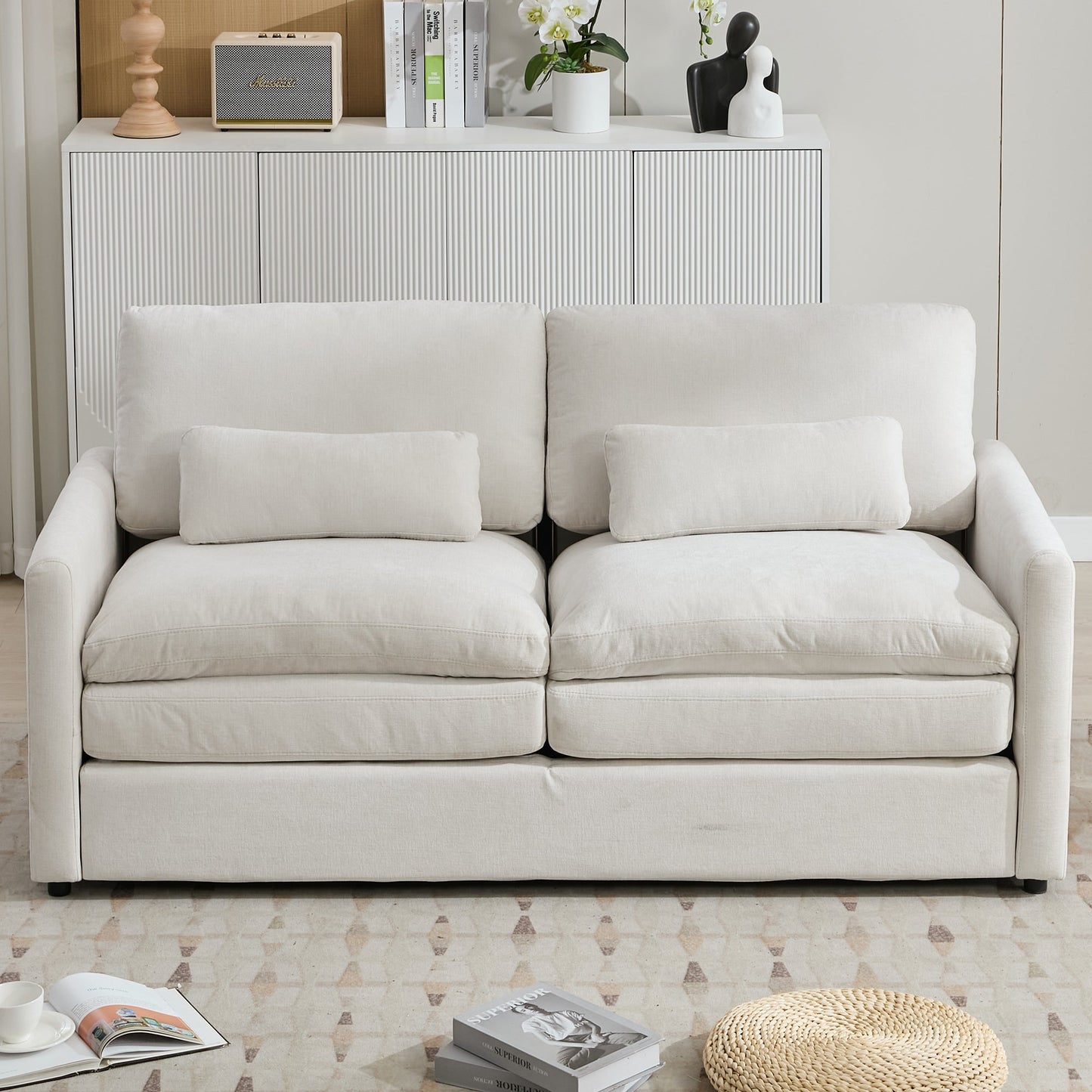 68.1' Cozy Upholstered Loveseat Sofa Oversized Comfy Comfy Cloud Sofa Double Cushion Loveseat Sofa Plush Cushion Sofa Couch for Living Room, Beige