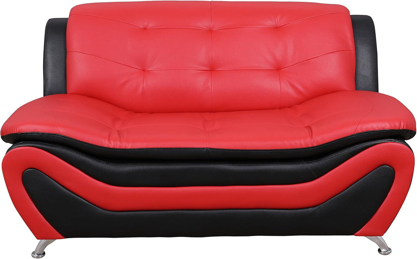 Aldo 3 Piece Modern Sofa Set Black Red Faux Leather