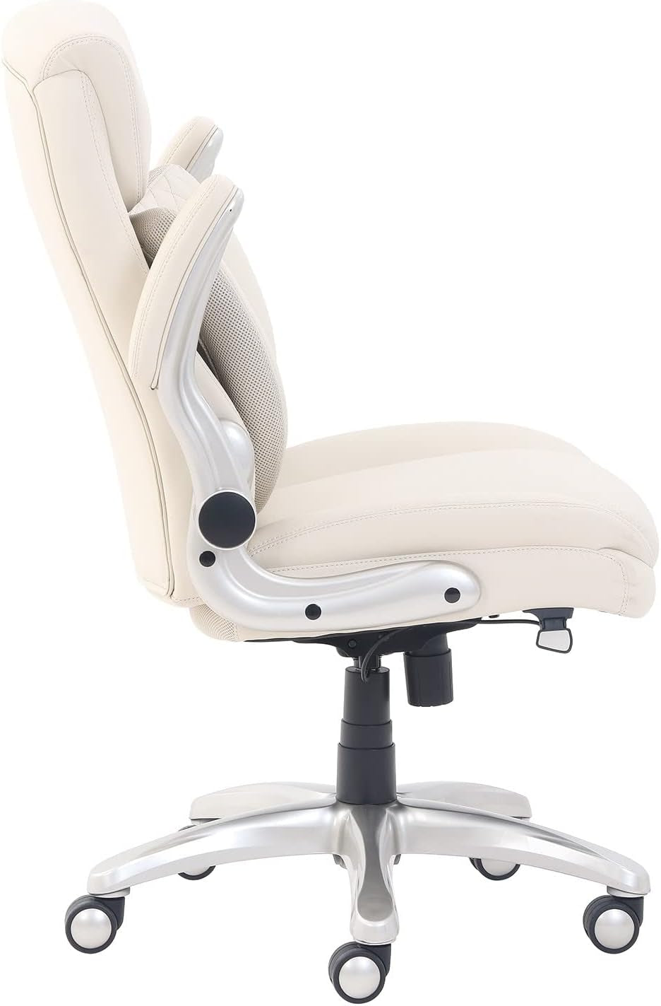 Cream Leather Ergonomic Office Chair With Flip Up Armrests