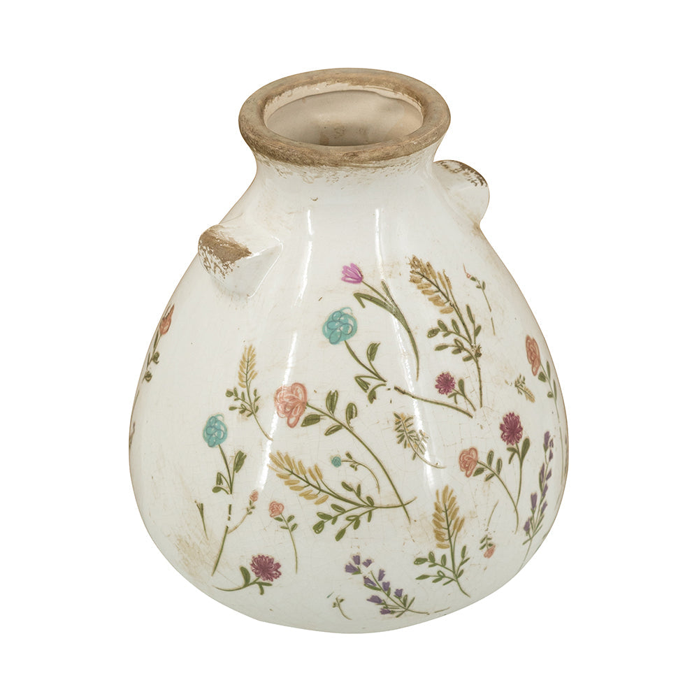 6.7x6.7x7.7" Round Ceramic Accent Vase with Multi-Colored Floral Motifs