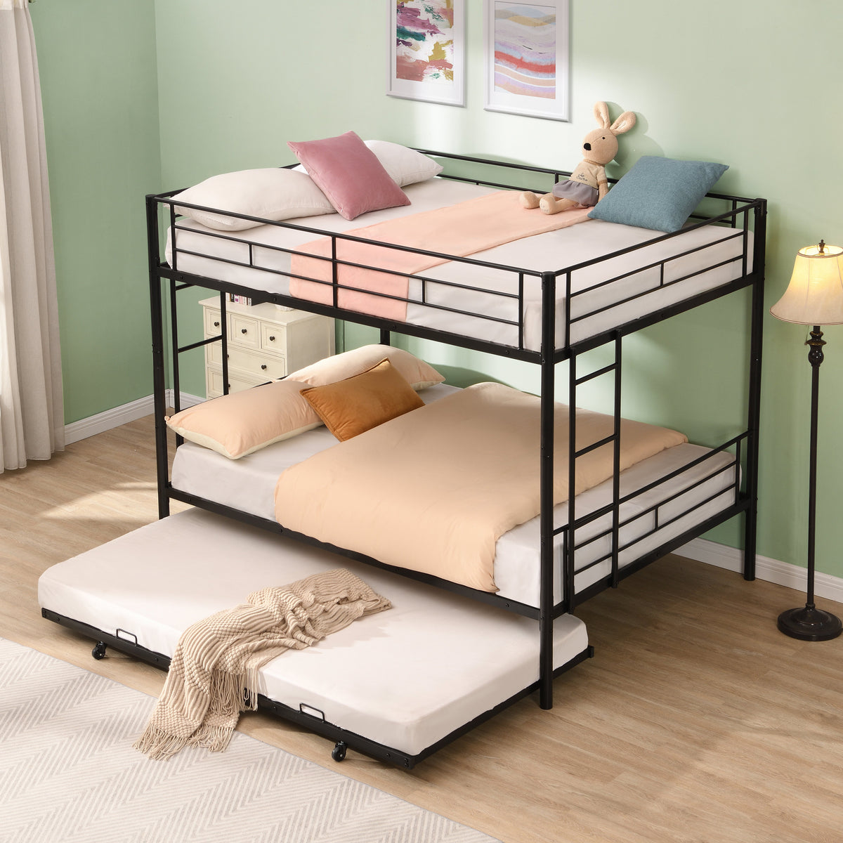 Full Over Full with Trundle Metal Bunk Bed