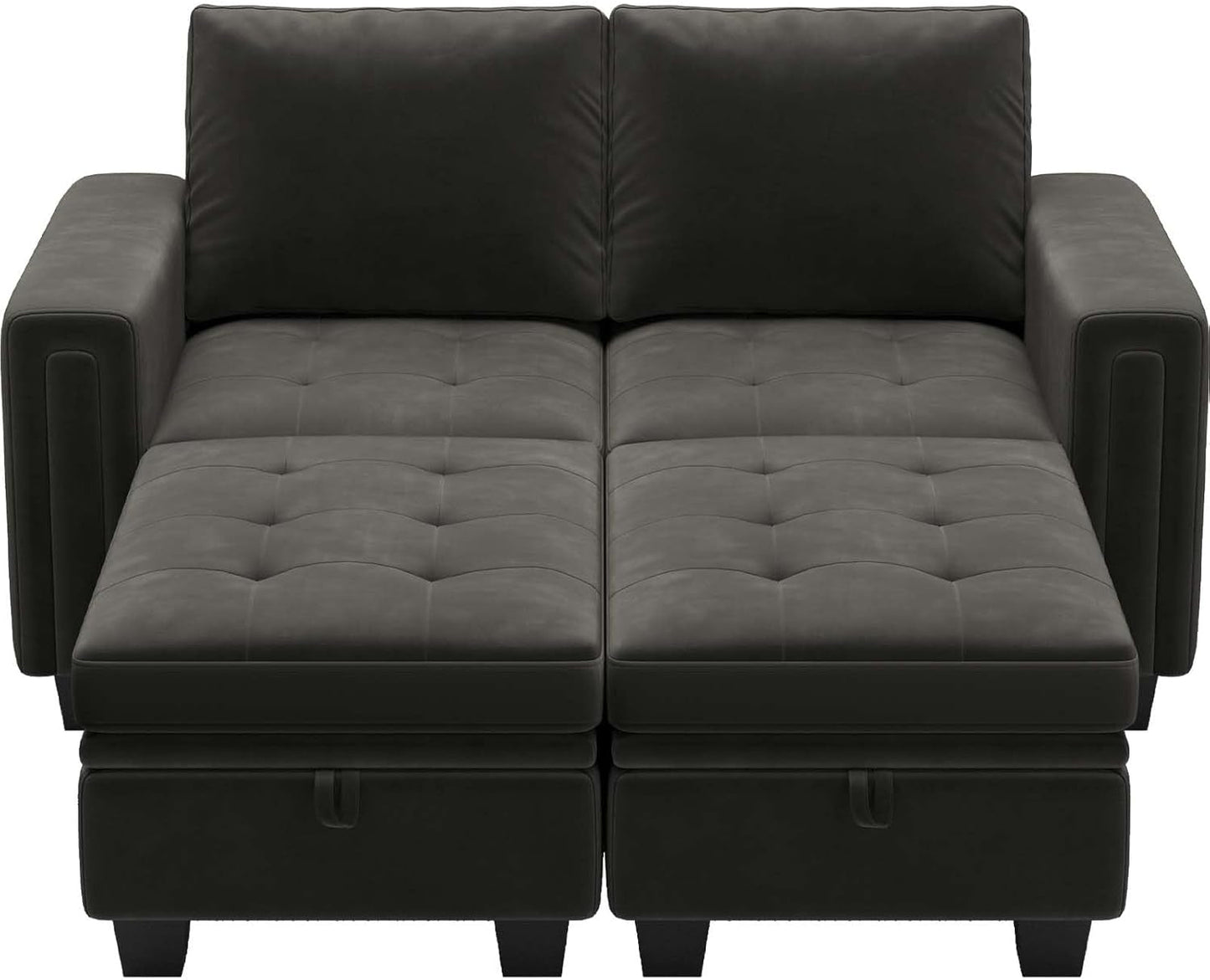 Grey Velvet Modular Sectional Sofa With Storage And Sleeper