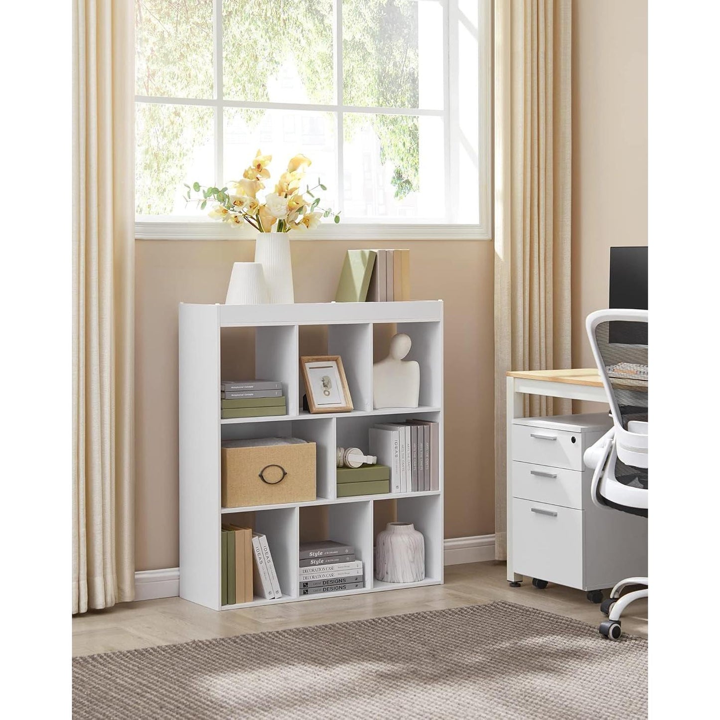 White Bookcase With 8 Open Compartments Freestanding Storage Shelf 11x35.4x39.4