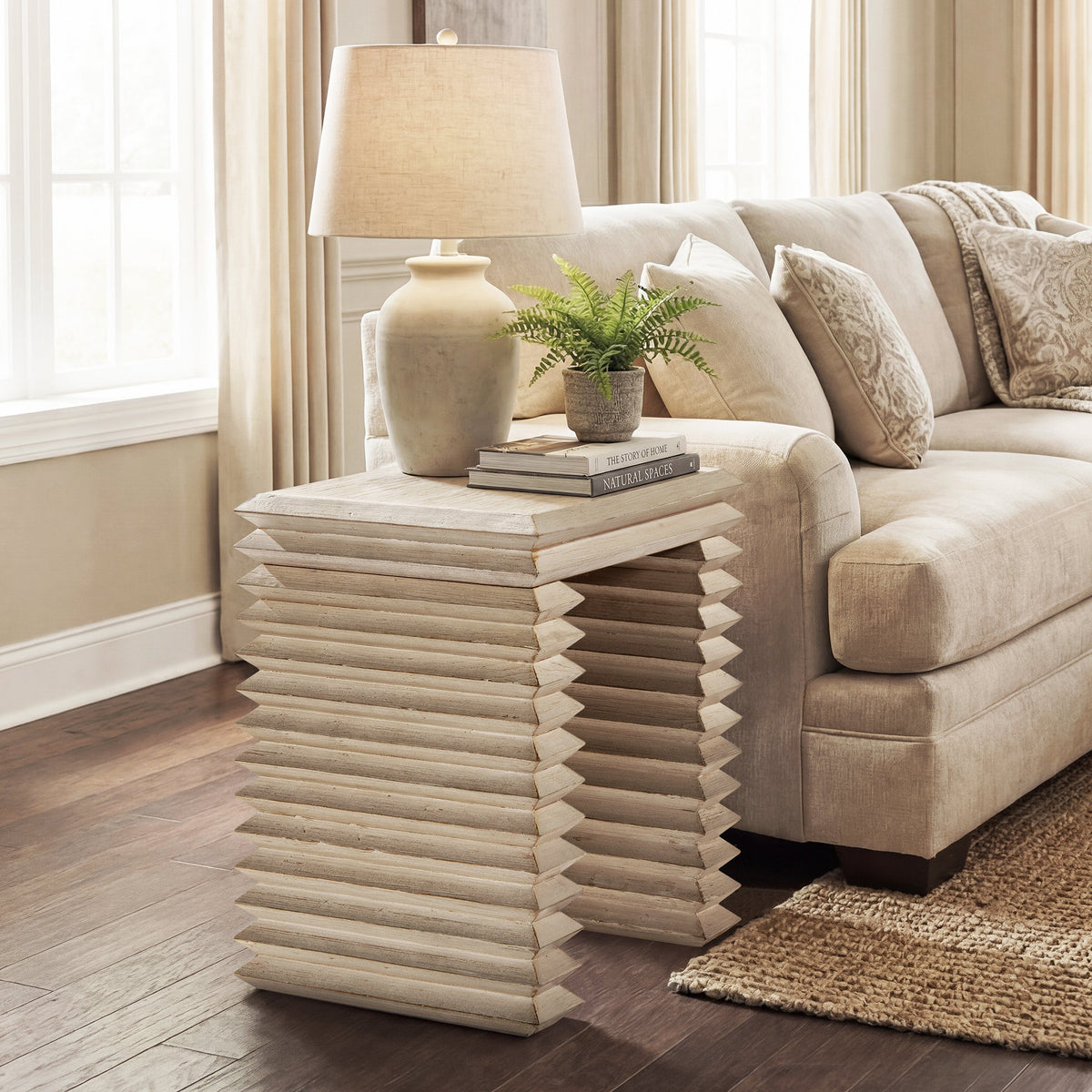 Veda 20" Reclaimed Wood Stacked Geometric Waterfall Side Table