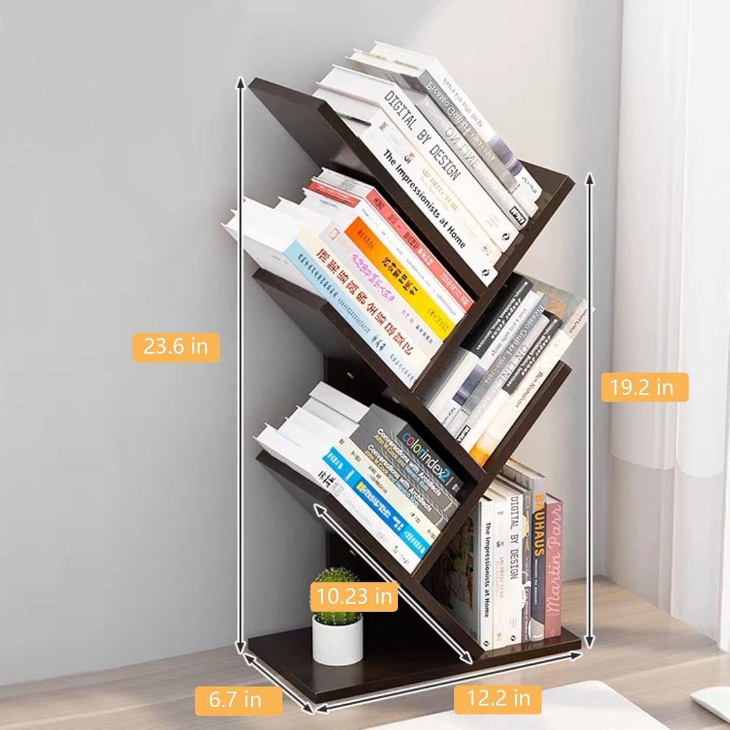 Wooden 5 Tier Book Tree Bookshelf For Displaying Books And Magazines
