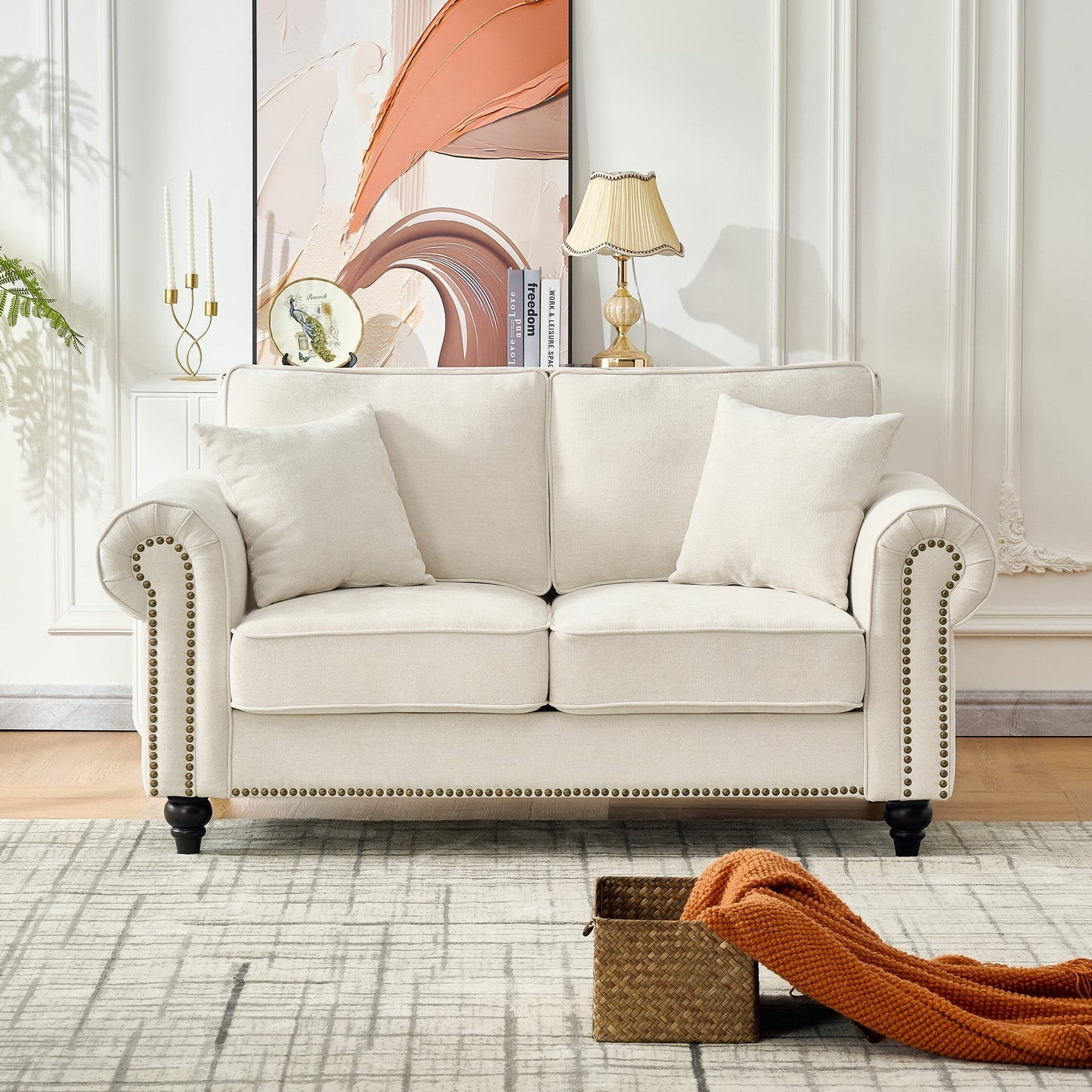 63" Modern 2-Seater Sofa with Rolled Arms