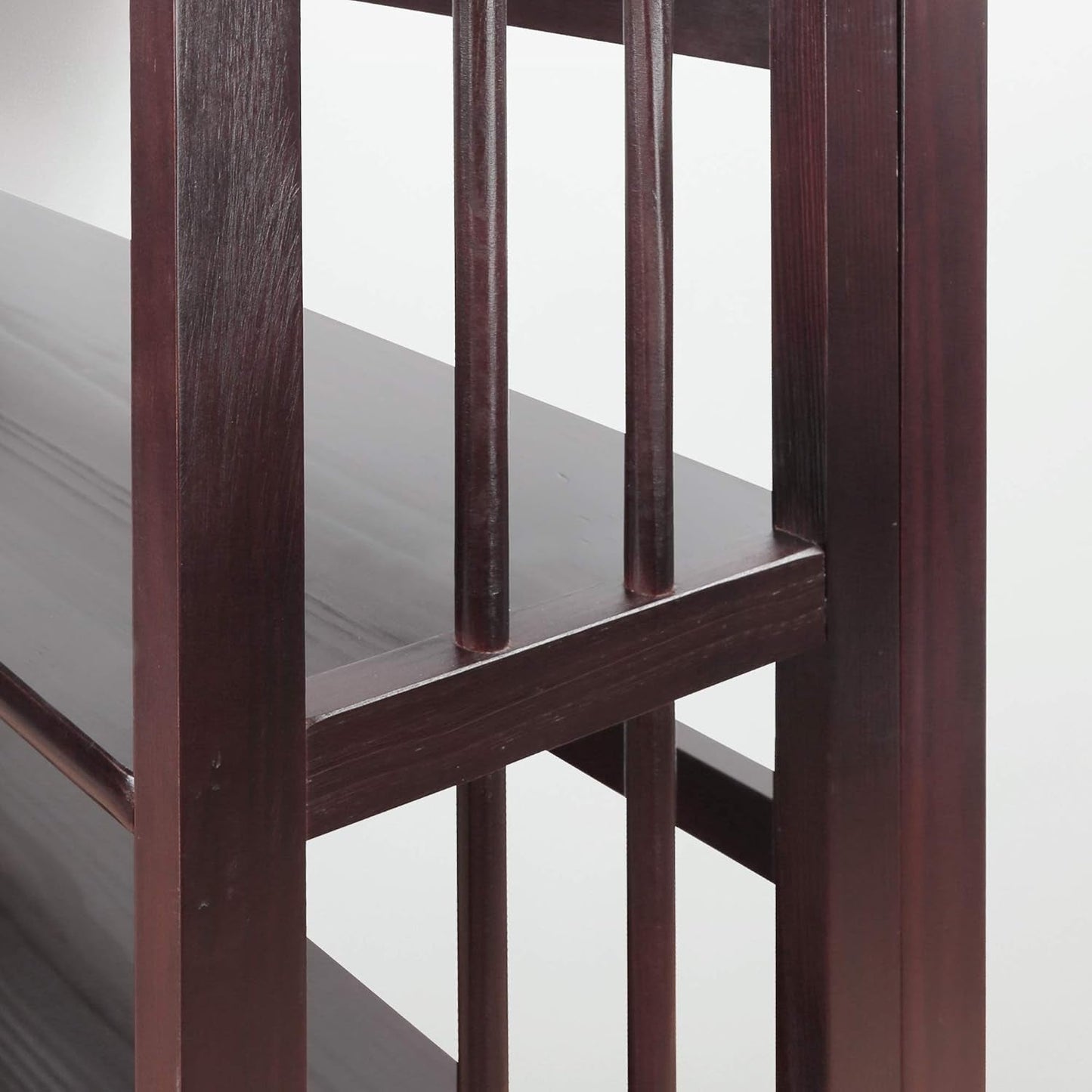 Three Shelf Folding Stackable Bookcase 27.5 Inch Wide Espresso Wood Home Office Storage