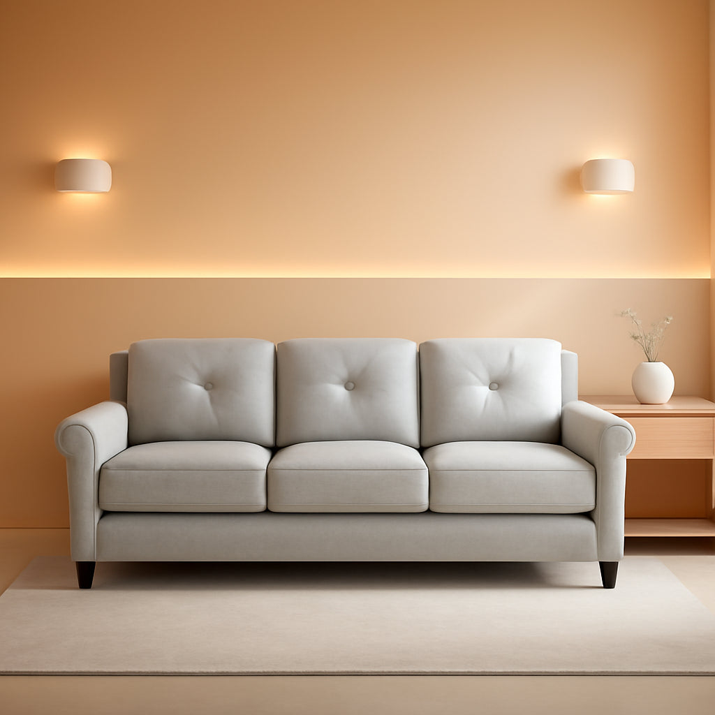 Harrington Sofa Beige With Curved Arms For Living Room