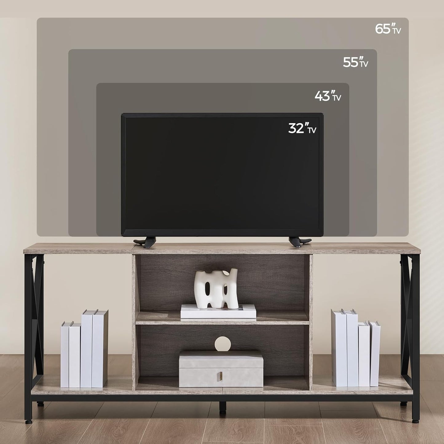 Gray TV Stand for 65 Inch TVs with Storage Console