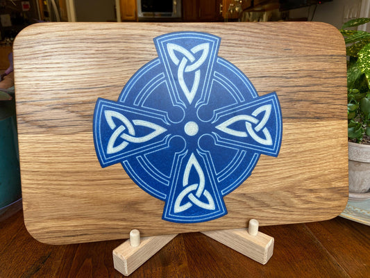 White Oak Charcuterie Board with Celtic Cross Resin Inlay - Handmade in USA