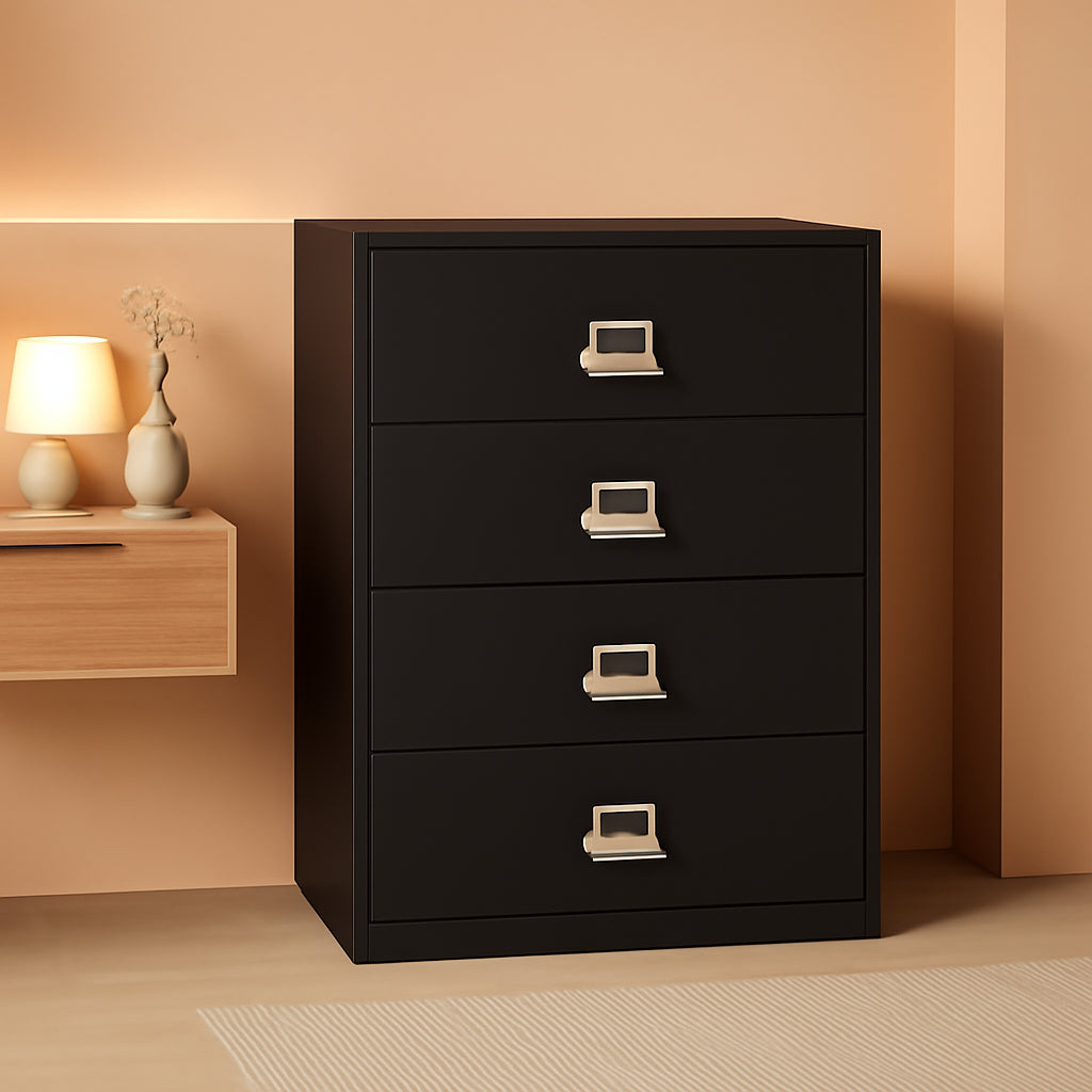 Lateral 4 Drawer Fire Safe File Cabinet With Key Lock Black