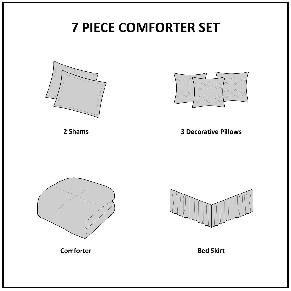 7-Piece Queen 100% Polyester Pieced Pleated Tufted Comforter Set
