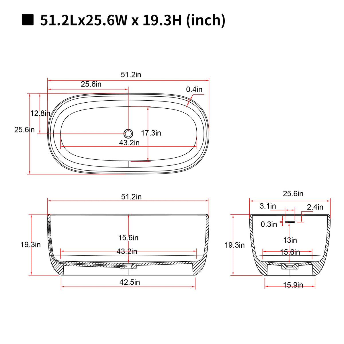 51'' Freestanding Bathtub