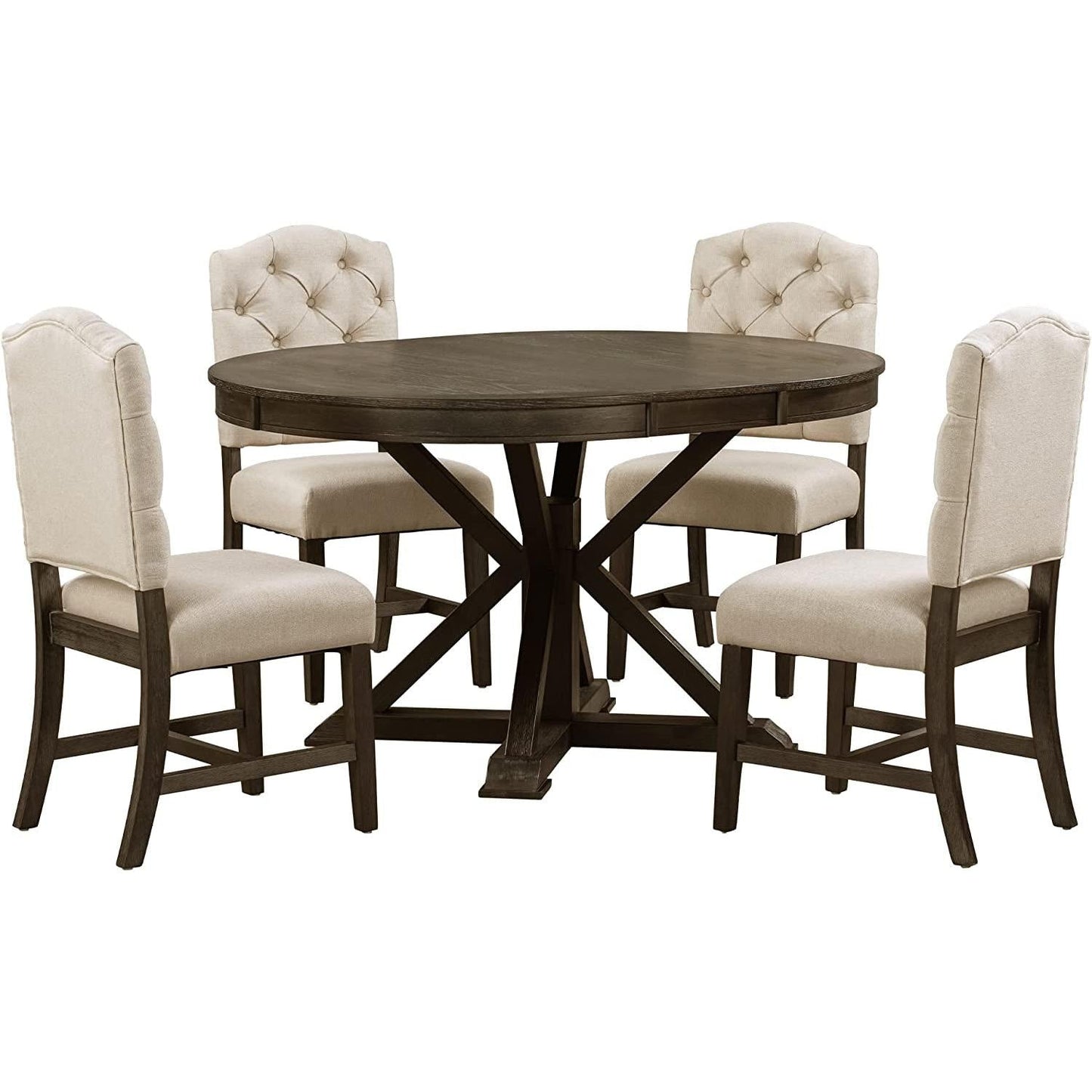 Extendable Round Dining Table Set 5 Piece Modern Farmhouse Style
