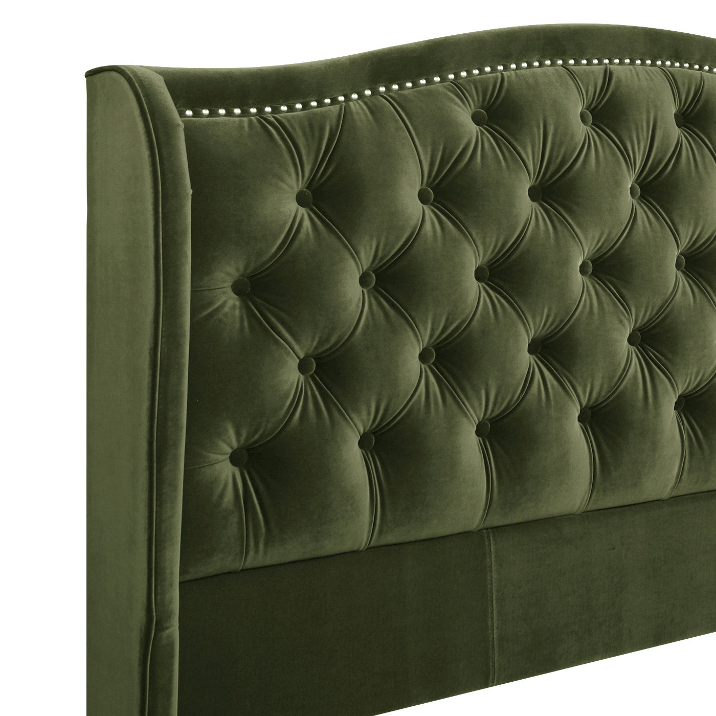 Marcella Upholstered Shelter Headboard Bed Set, Queen, Olive Green Performance Velvet
