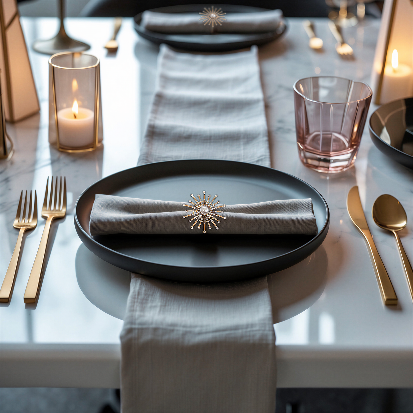 Gold Floral Napkin Rings – Elegant Pearl Table Setting Rings for Dining Decor