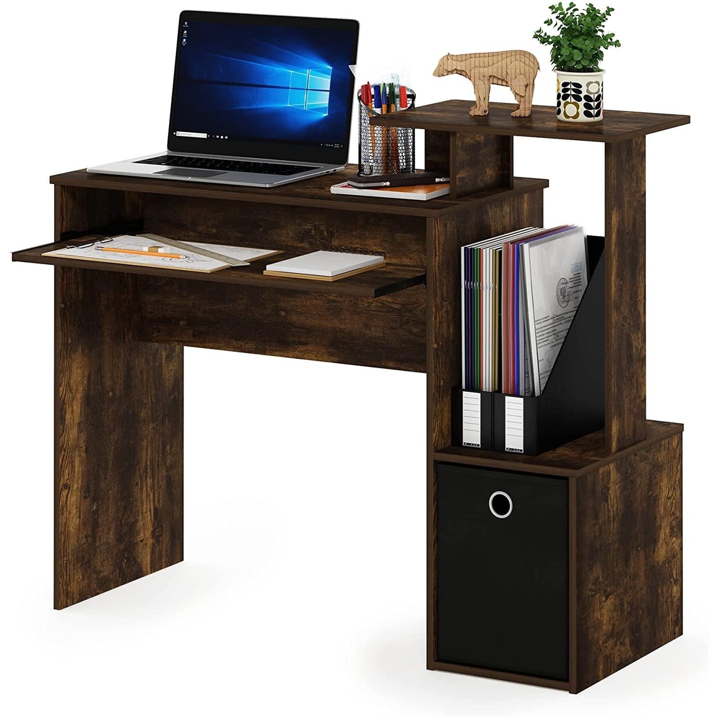 Amber Pine Black Econ Writing Desk With Keyboard Tray