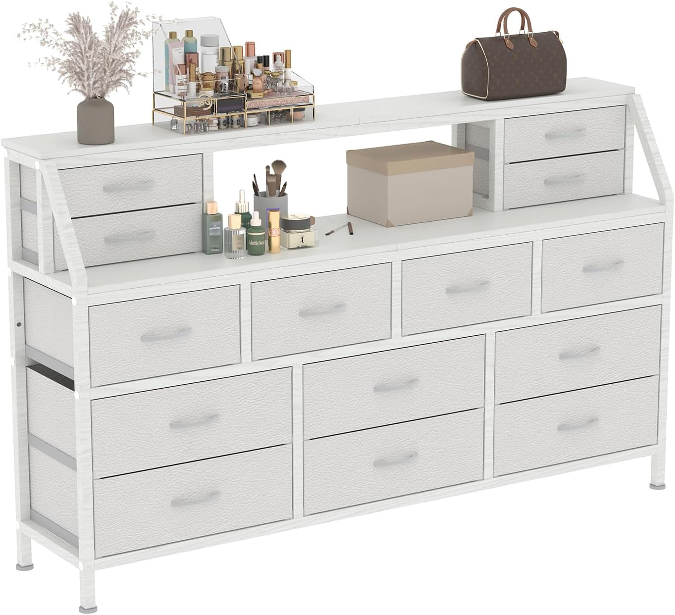 55 Inch Wide TV Stand Dresser 14 Drawers White Finish