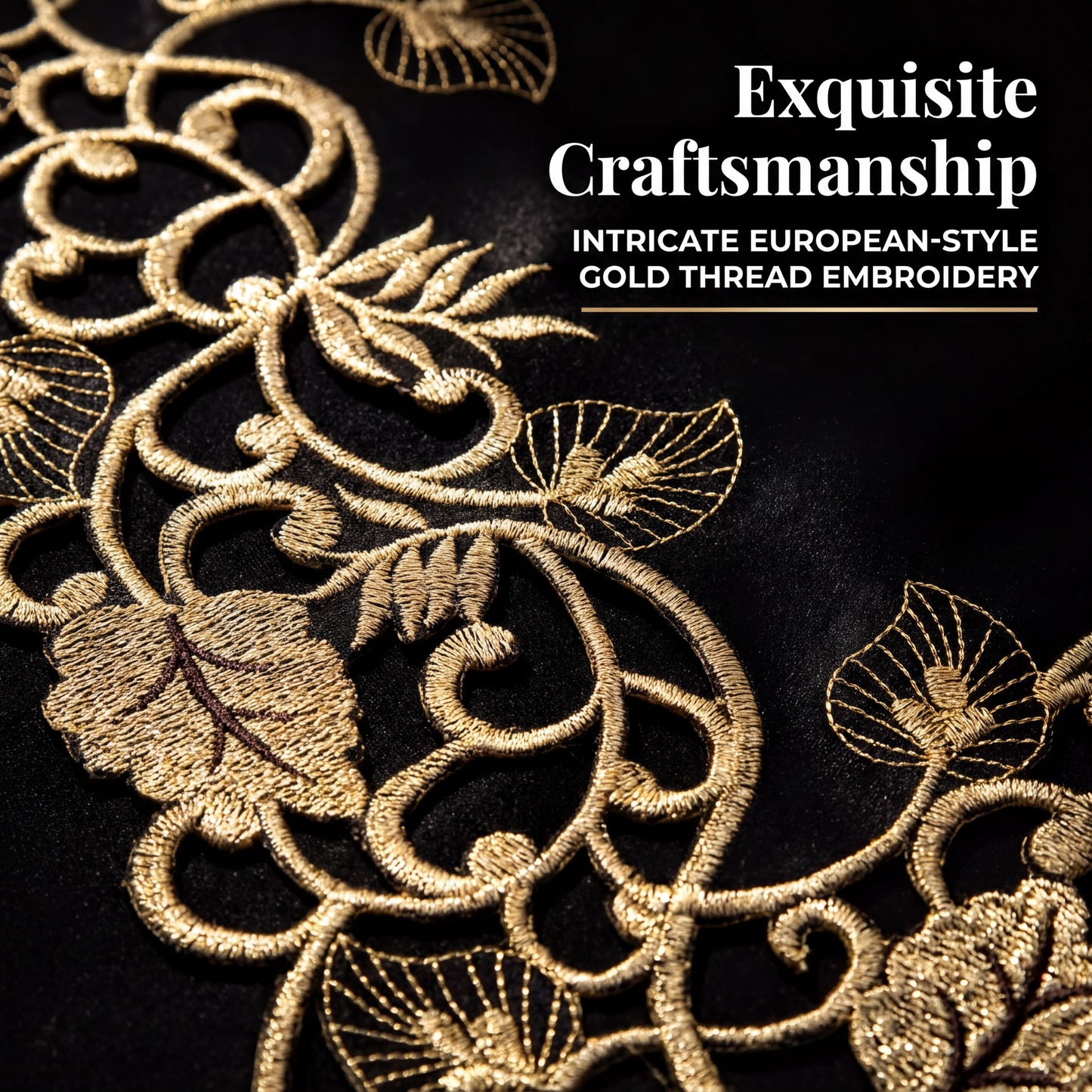 Black Gold Placemats – Rustic Table Placemats 12x18 Inch Embroidered Dining Mats