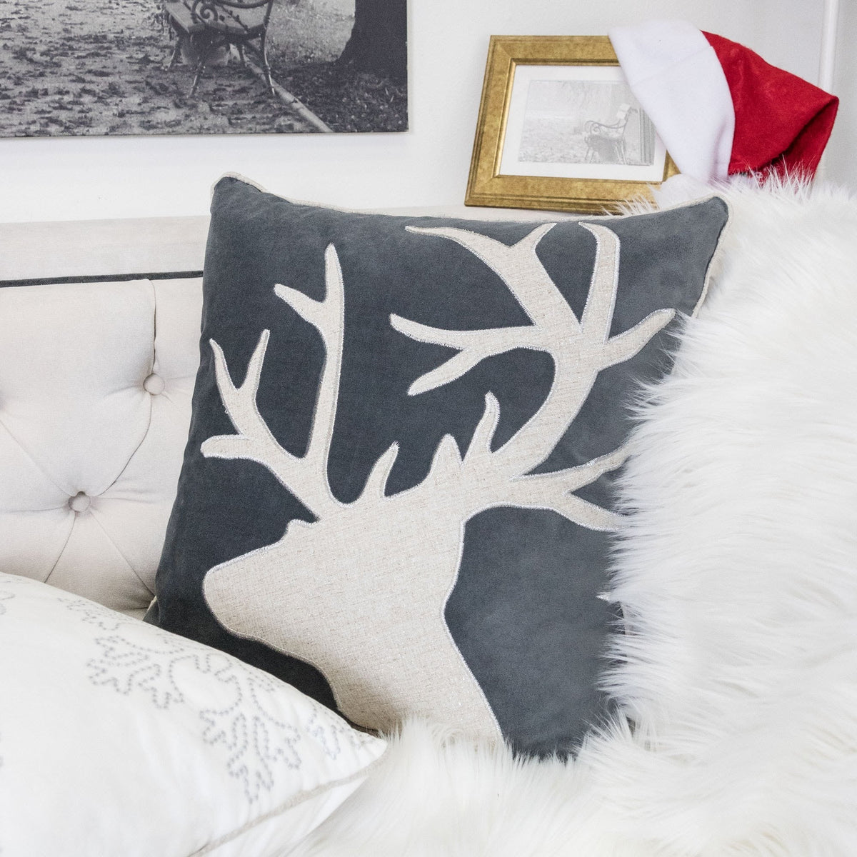 Holiday Reindeer Velvet Accent Pillow 20x20