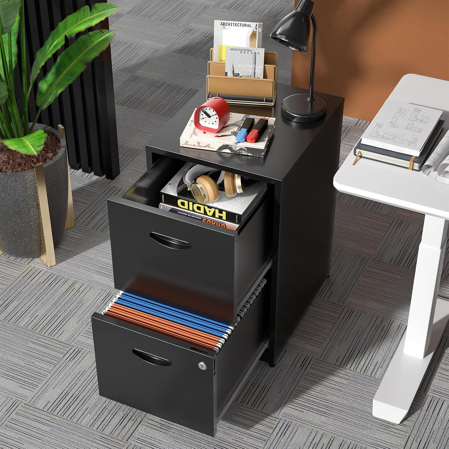 2 Drawer Metal File Cabinet With Lock Black 18 Inch Depth Vertical Filing Cabinet For Home Office Letter Size