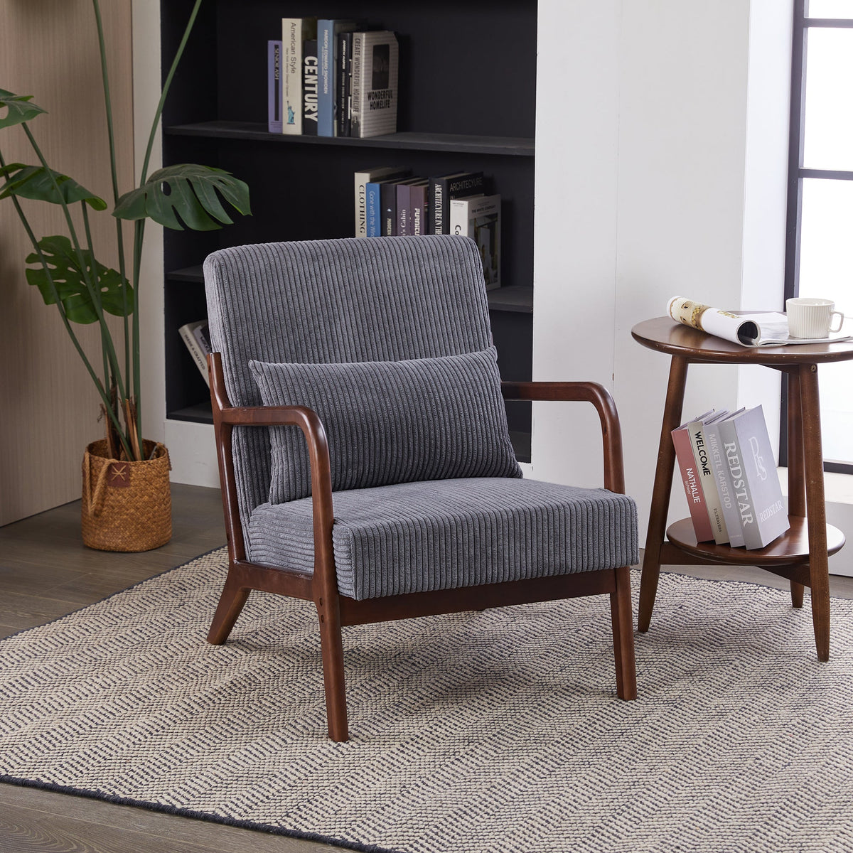 Mid-Century Modern Accent Chair with Solid Wood Frame