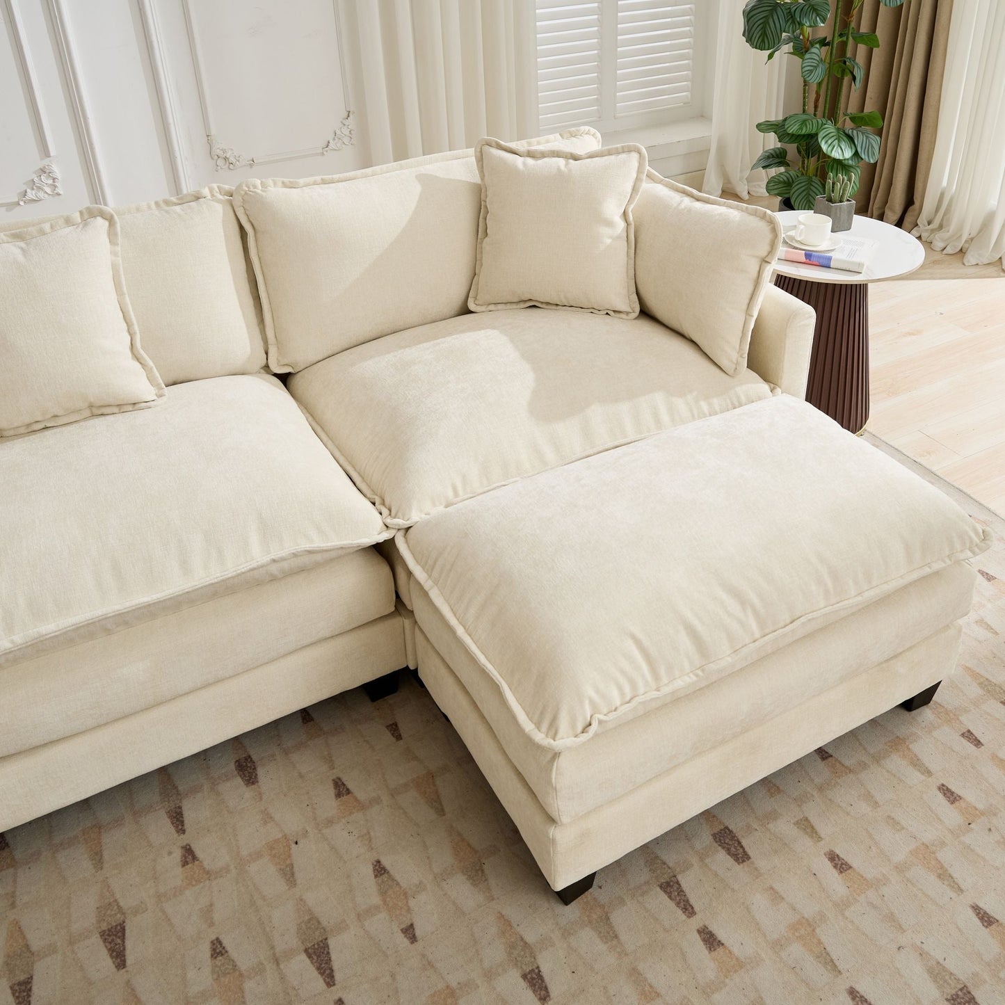 Cloud 4 Seats Sofa (Ottoman is not included) with Chenille Fabric in Beige