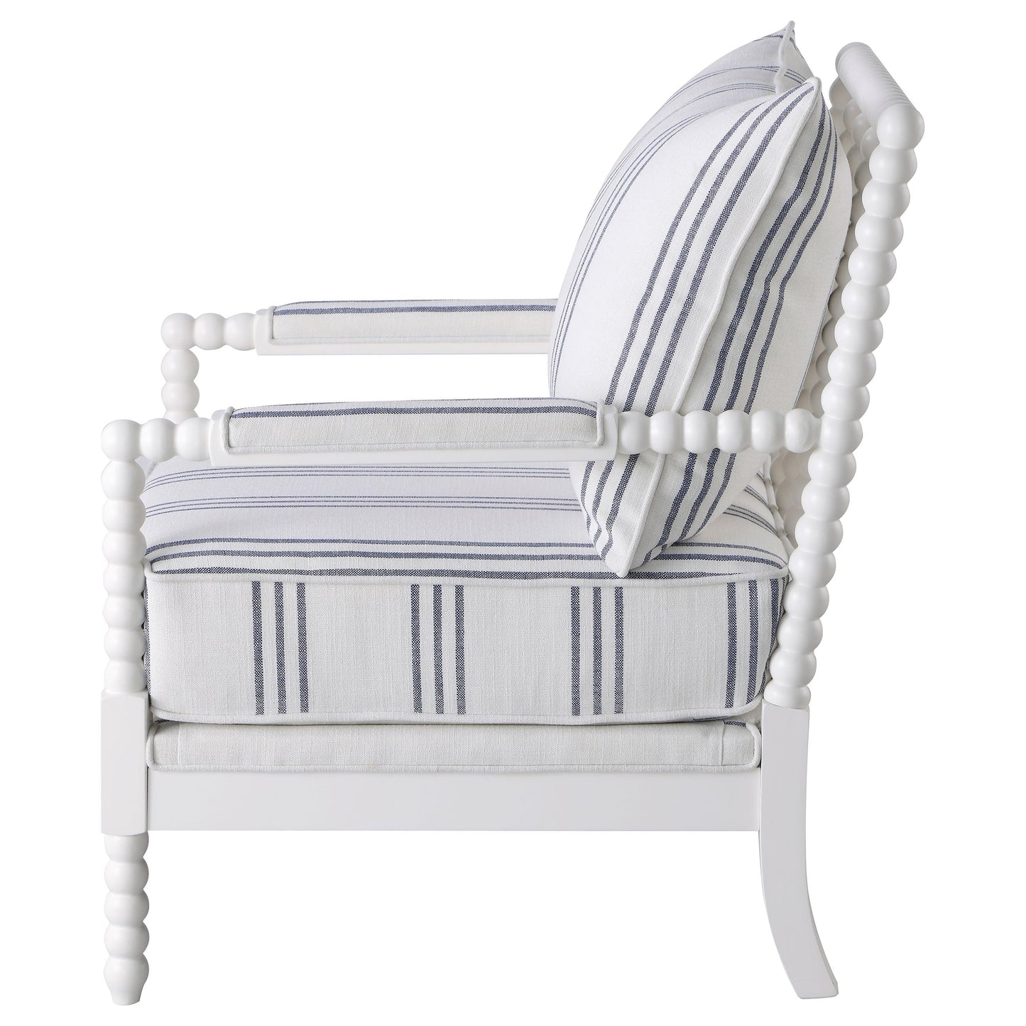White and Navy Upholstered Stripe Accent Chair with Linen-Like Fabric