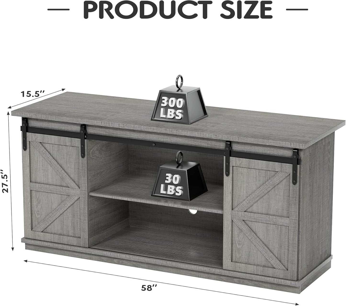 65 Inch TV Stand With Sliding Barn Doors Media Console
