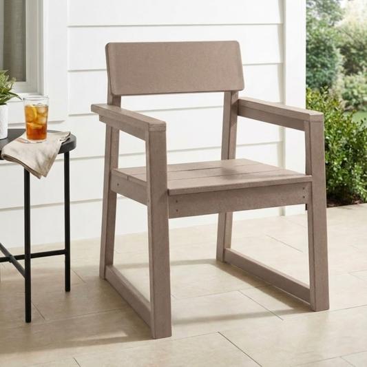 Antique Wood Color HDPE Outdoor & Garden Armchairs with Backrest