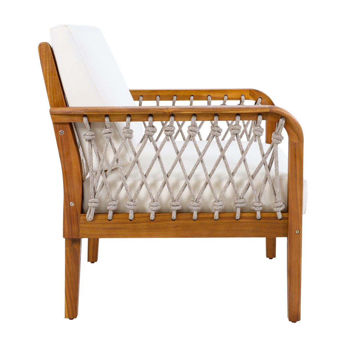 Outdoor Acacia Wood Loveseat & Coffee Table Set with Handwoven Rope