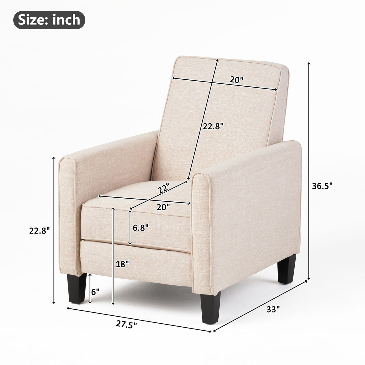 27.5" Push Back Recliner Chair