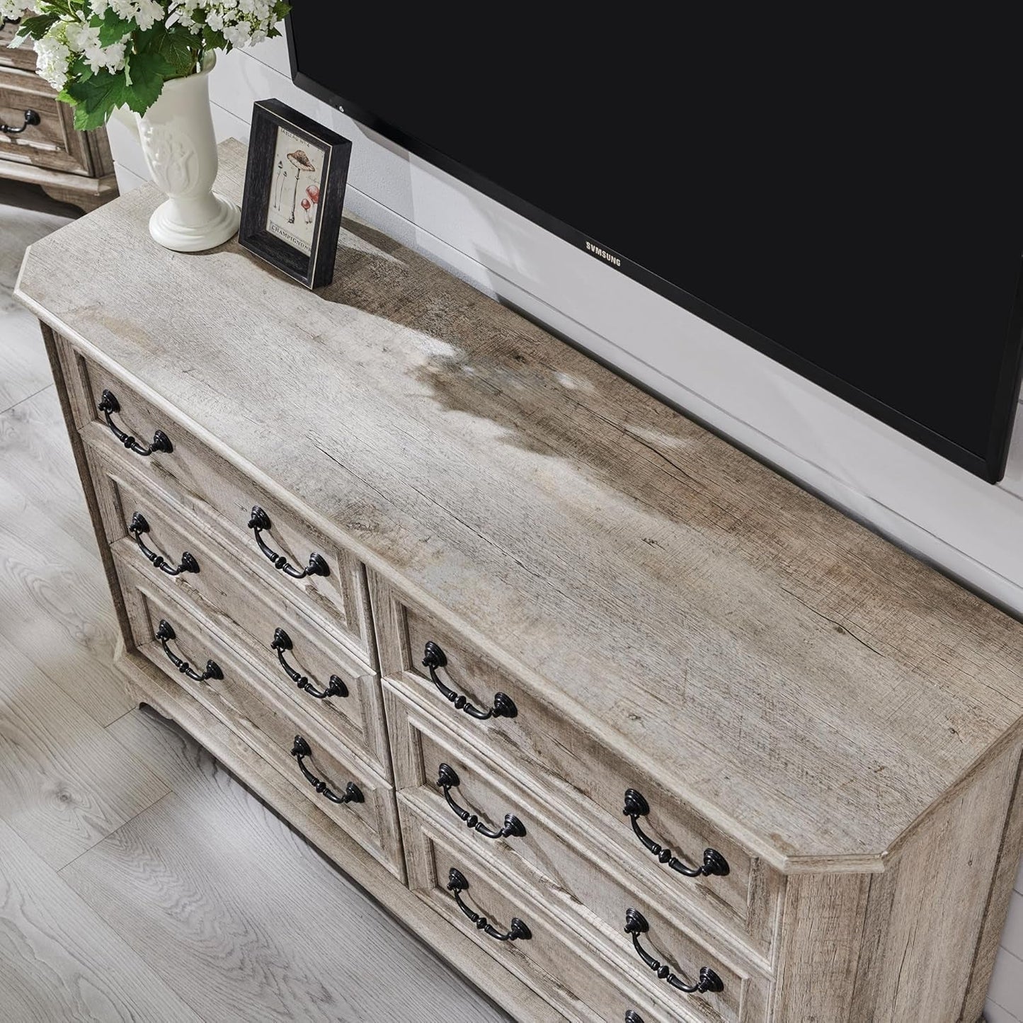 Farmhouse 54 Inch Rustic Dresser With Wood Texture